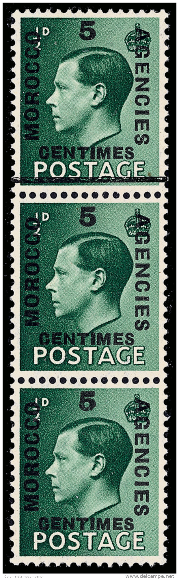 *        437 Var (227a) 1936 &frac12;d Green K Edward VIII^ Of Great Britain Surcharged In French Currency "MOROCCO... - Deutsche Post In Marokko
