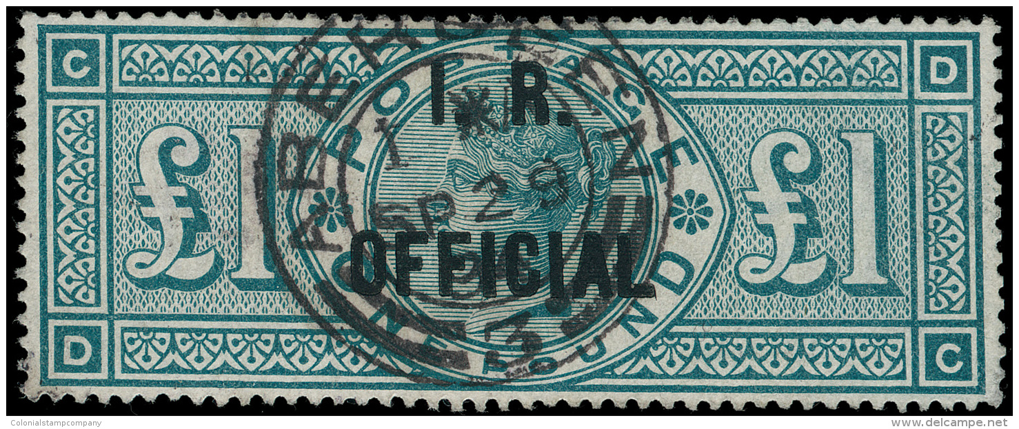 O        O15 (O16) 1892 &pound;1 Green Q Victoria Overprinted I.R. OFFICIAL^, A Remarkable, Perfectly Centered... - Service