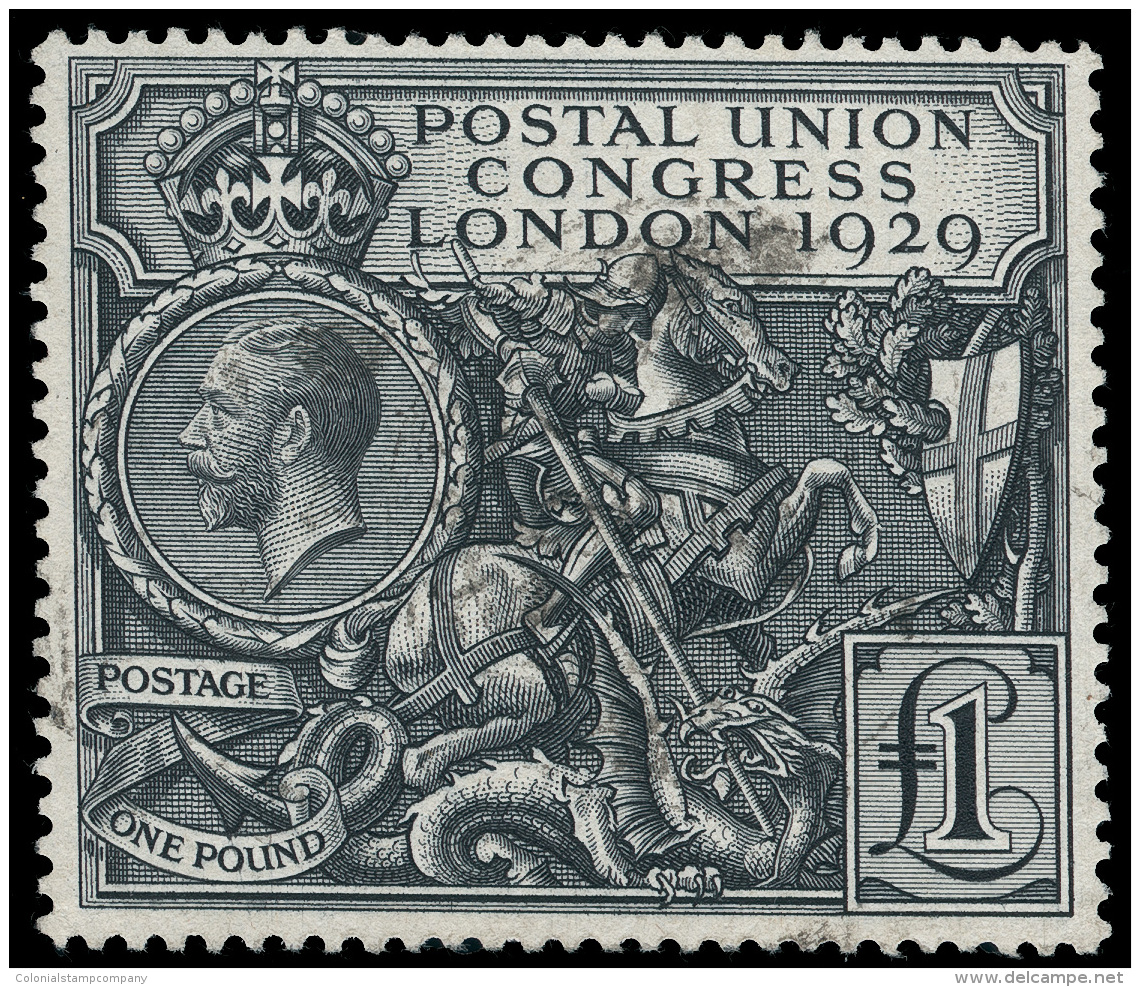 O        209 (438) 1929 &pound;1 Black Postal Union Congress^ (St. George And The Dragon), Wmkd Crown GvR, Perf 12,... - Oblitérés
