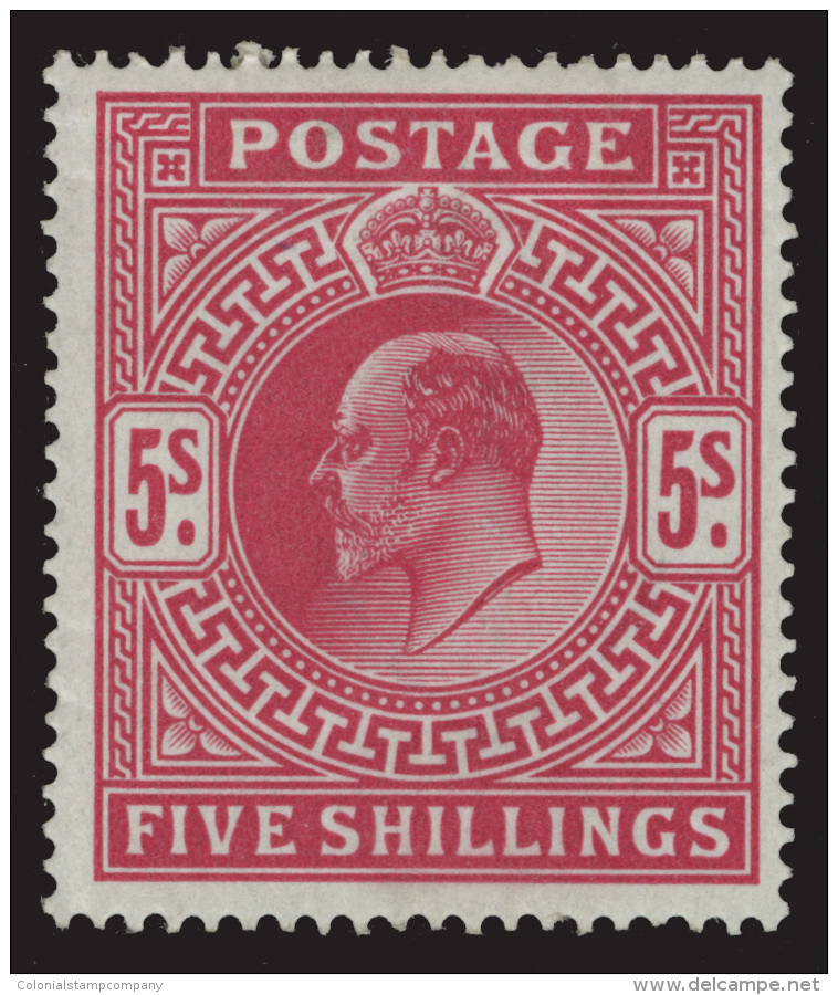 *        140 (263) 1902 5' Bright Carmine K Edward VII^, De La Rue Printing, Wmkd Anchor, Perf 14, OG, LH, VF Scott... - Neufs