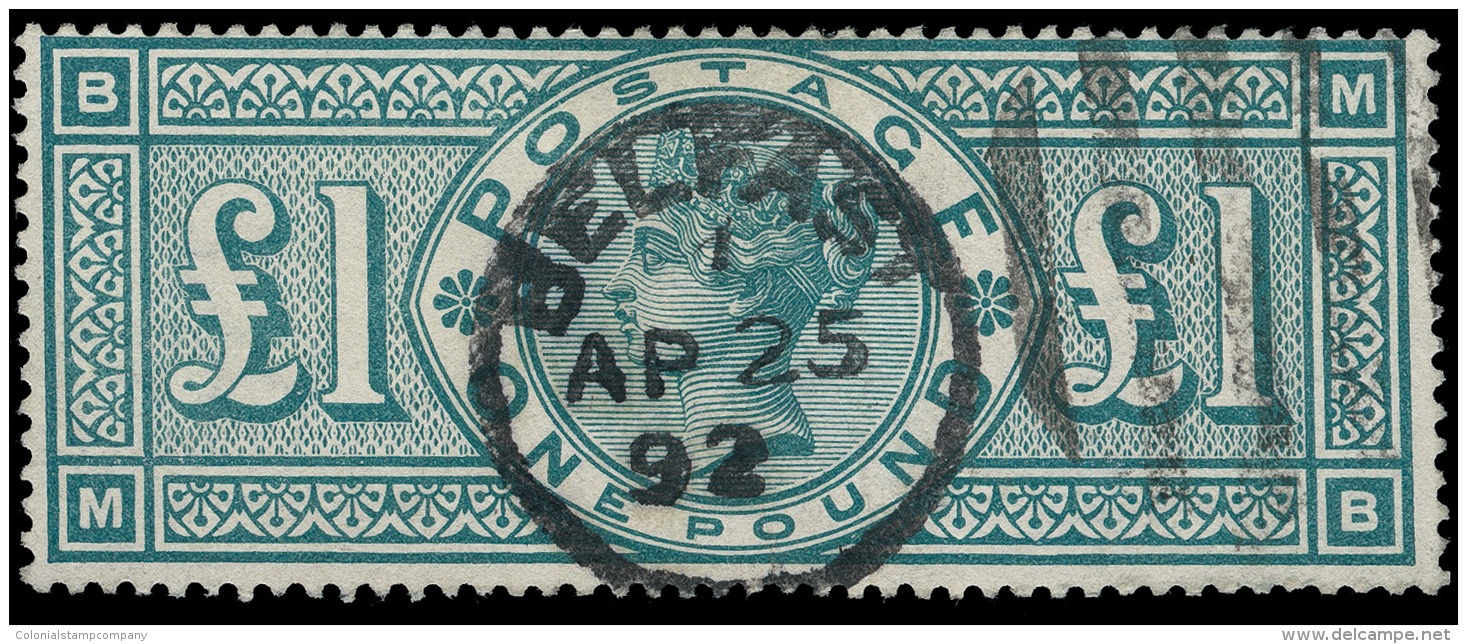 O        124 (212) 1891 &pound;1 Green Q Victoria^, Wmkd Three Crowns, Perf 14, With A Lovely, Centered, "Belfast"... - Gebraucht