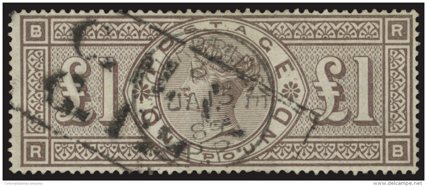 O        110 (185) 1884 &pound;1 Brown-lilac Q Victoria^ (frame Complete), Wmkd Three Imperial Crowns, Perf 14, Cds... - Gebruikt