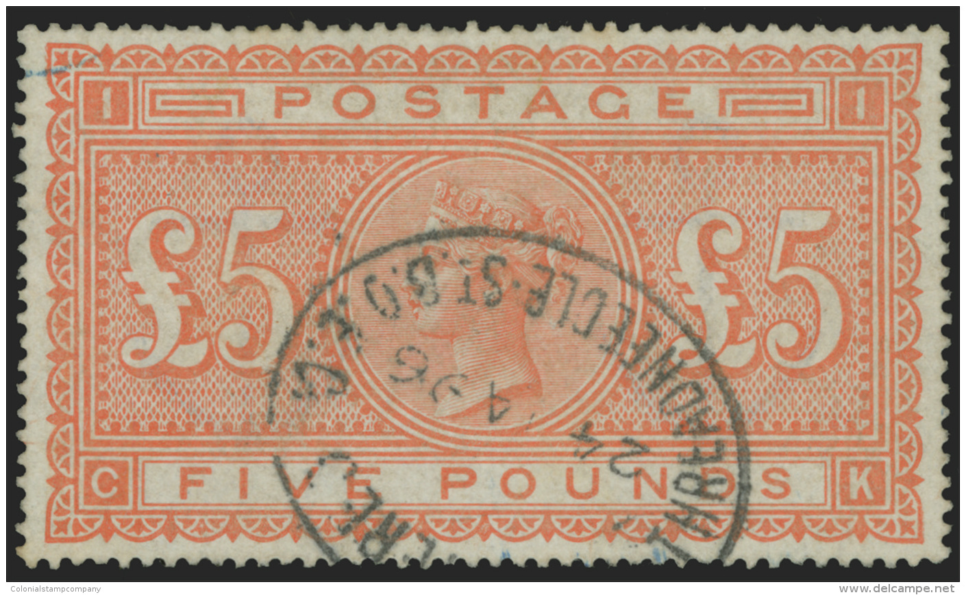 O        93 (137) 1882 &pound;5 Orange Q Victoria^ (Plate 1) On White Paper, Wmkd Large Anchor, Perf 14, Very Well... - Oblitérés