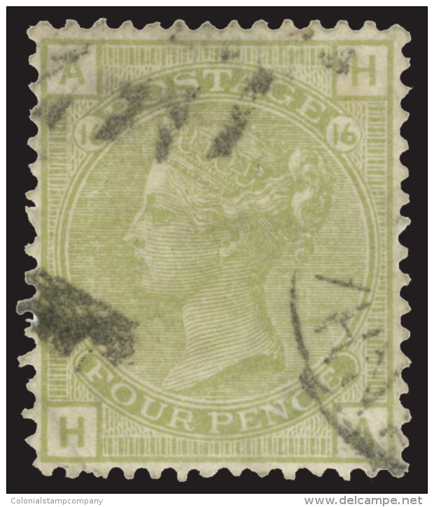 O        70 (153) 1877 4d Sage-green Q Victoria^, Plate 16, Wmkd Large Garter, Perf 14, Perfectly Centered, Used,... - Usados