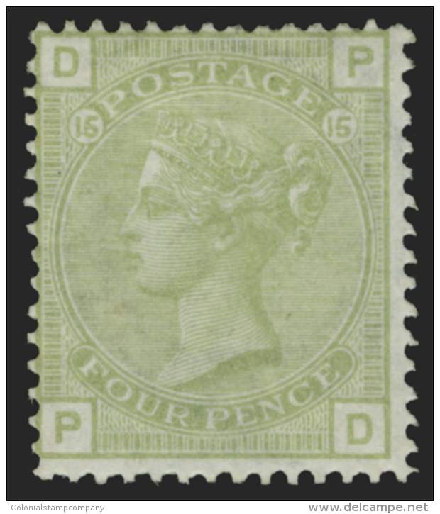 *        70 (153) 1877 4d Sage-green Q Victoria^, Plate 15, Wmkd Large Garter, Perf 14, OG, LH, Fine Scott Retail... - Ungebraucht