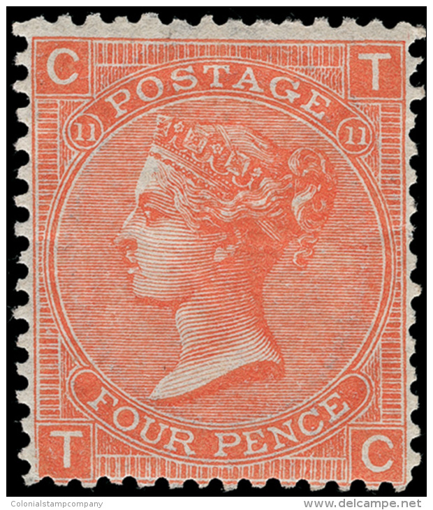 *        43 (94) 1869 4d Vermilion Q Victoria^, Wmkd Large Garter, Plate 11, Perf 14, Brilliant Rich Color, OG,VLH,... - Unused Stamps