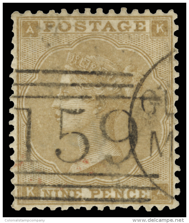 O        40 (87) 1862 9d Straw Q Victoria^, Plate 2, Wmkd Emblems, Perf 14, Perfectly Centered, Numeral "159"... - Gebruikt