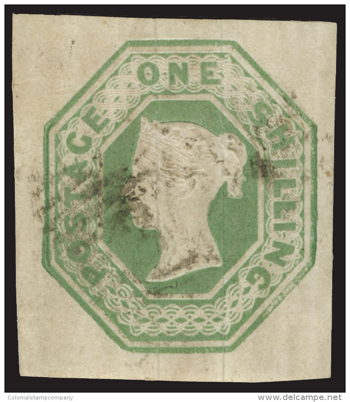 O        5 (54) 1847 1' Pale Green Q Victoria^ Embossed, Unwmkd, Plate 1, Imperf, Four Massive Margins--rare Thus!,... - Gebraucht