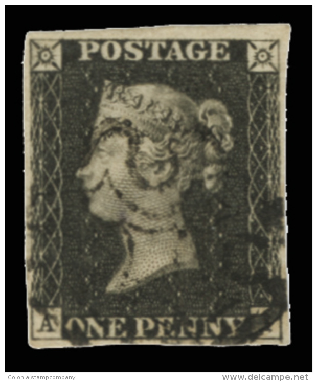 O        1 (2) 1840 1d Black Q Victoria^, Plate 8, Wmkd Small Crown, Imperf, Four Margins, Black Maltese Cross... - Used Stamps