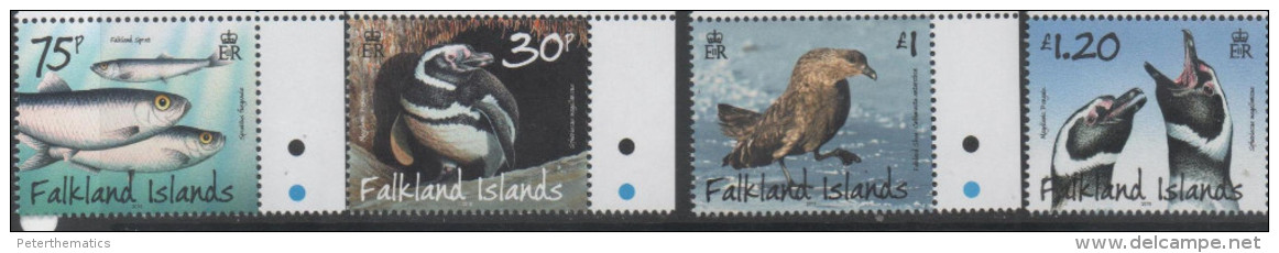 FALKLAND ISLANDS ,2015, MNH,BIRDS, PREDATORS, PENGUINS, FISH, 4v - Pinguine