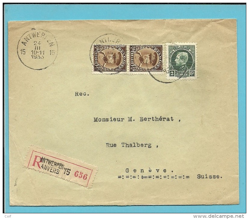 216+341 Op Brief Aangetekend Met Stempel ANTWERPEN 15 - 1931-1934 Kepi