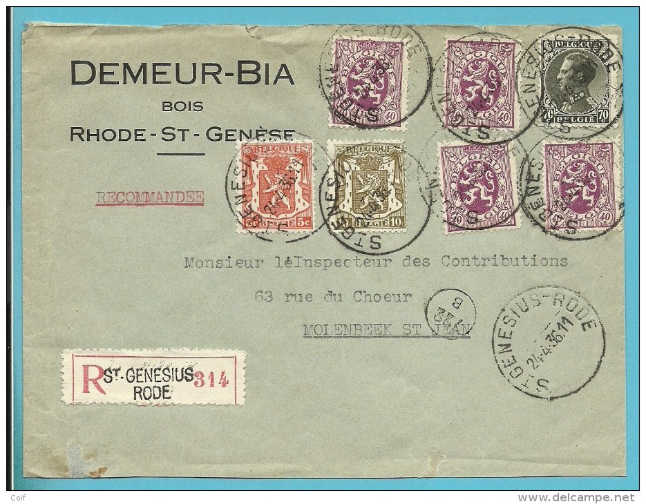 284+401+419+420 Op Brief Aangetekend Met Stempel ST-GENESIUS-RODE - 1934-1935 Leopold III