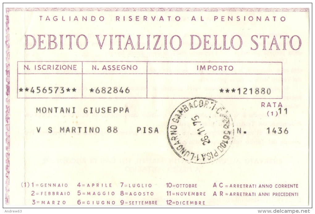 ITALIA - ITALY - ITALIE - 1976 - Debito Vitalizio Dello Stato - PISA - Altri & Non Classificati