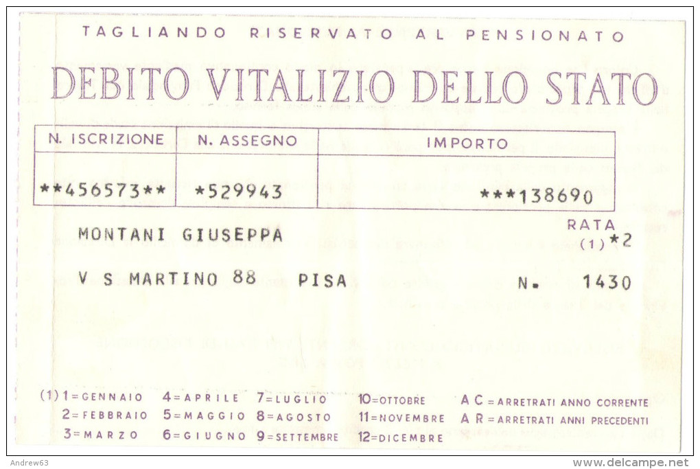 ITALIA - ITALY - ITALIE - 1976 - Debito Vitalizio Dello Stato - PISA - Altri & Non Classificati