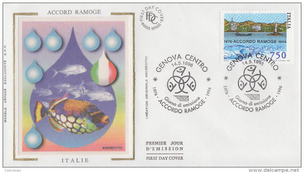 Enveloppe  FDC  1er  Jour  ITALIE   Accord   RAMOGE   1996 - Emissions Communes