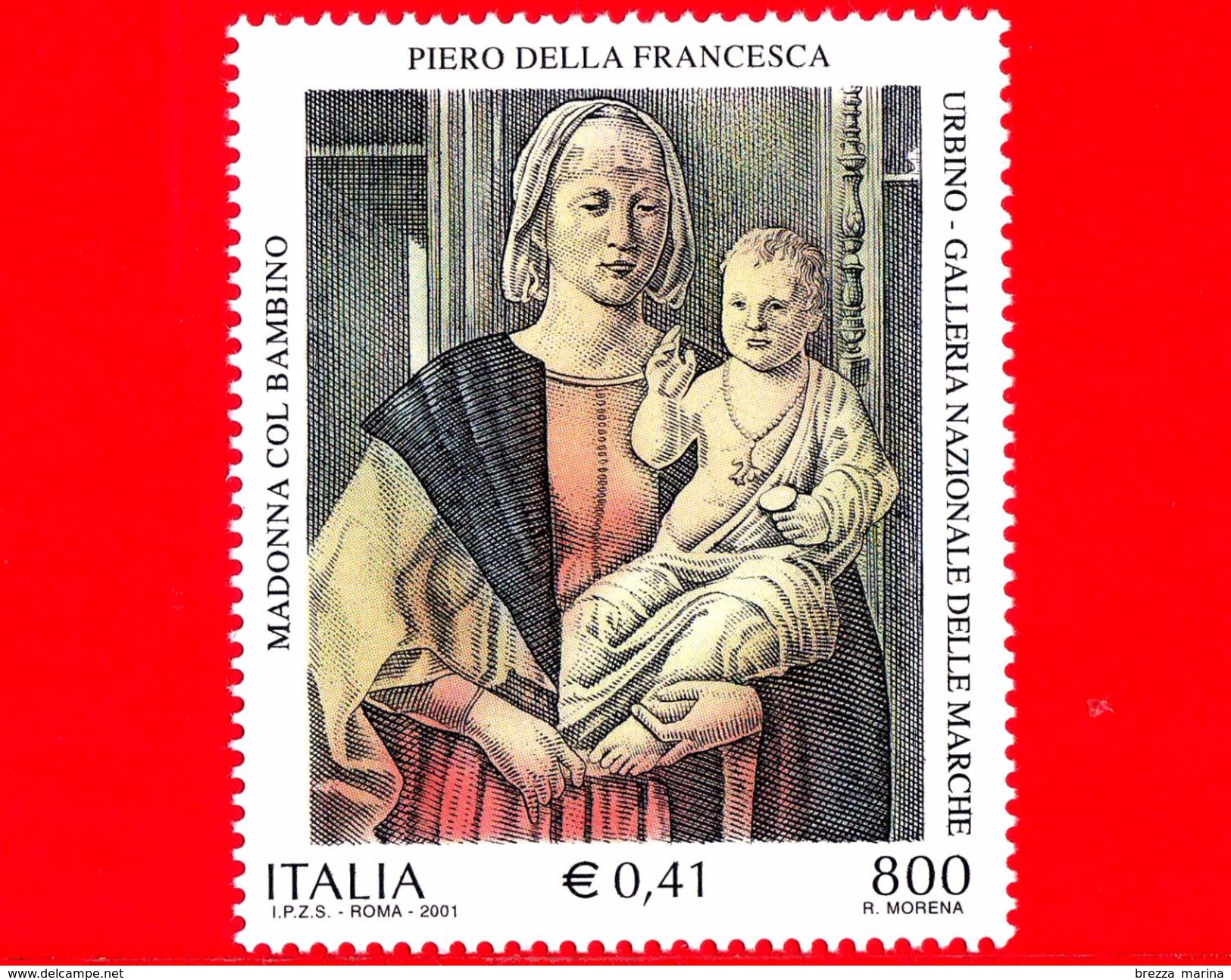 Nuovo - MNH - ITALIA - 2001 - 800 L. - 0,41 € • Dipinto "Madonna Col Bambino" Di Piero Della Francesca - Urbino - 2001-10: Mint/hinged