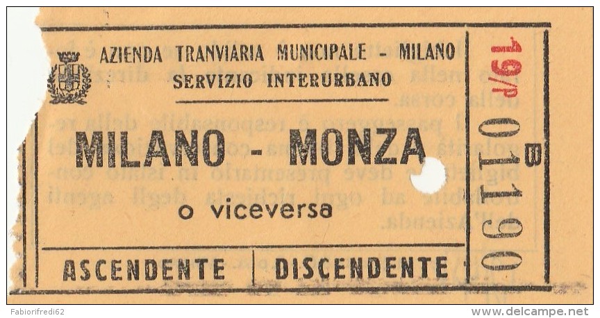 BIGLIETTO BUS USATO MILANO MONZA (ANNI 50?) - Europa