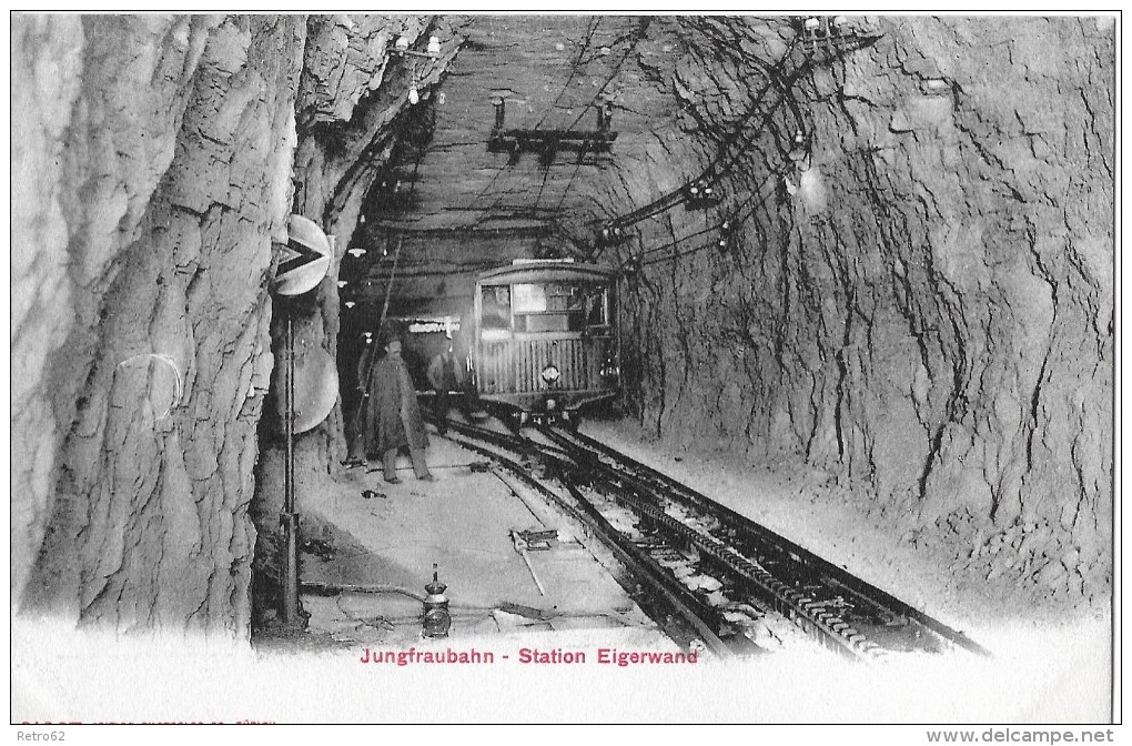 JUNGFRAUBAHN &#8594; Station Eigerwand Wartender Zug Mit Gästen, Ca.1910 - Altri & Non Classificati