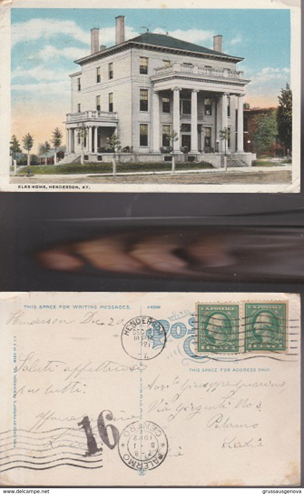 7425) USA KENTUCKY HENDERSON ELKS HOME VIAGGIATA 1921 - Henderson