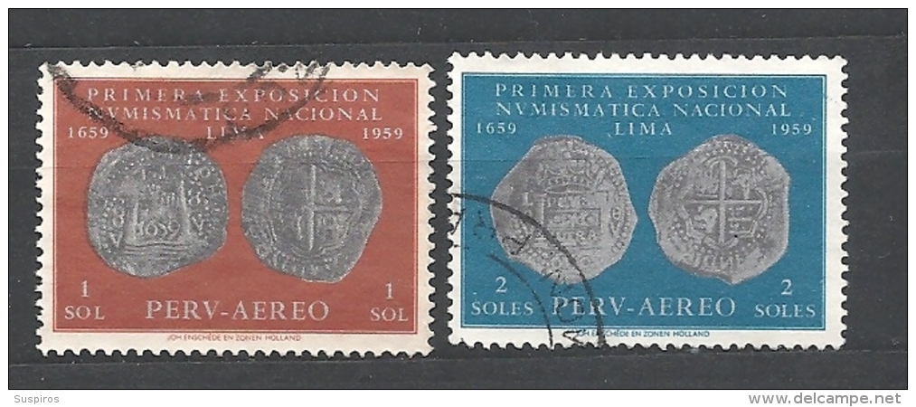 PERU    -  1961 Airmail - The 1st National Numismatic Exhibition, Lima 587/8 2v Used - Peru