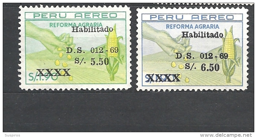PERU    - 1969 Unissued Agrarian Reform Stamps, Surcharged 700/701 Set Hinged - Peru