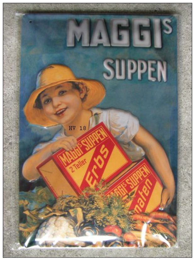 Maggi  - Plaque - Métallique  - Frau Mit Gemüse  - Nestle - Ca. 30 X 20 Cm - Plaques En Tôle (après 1960)