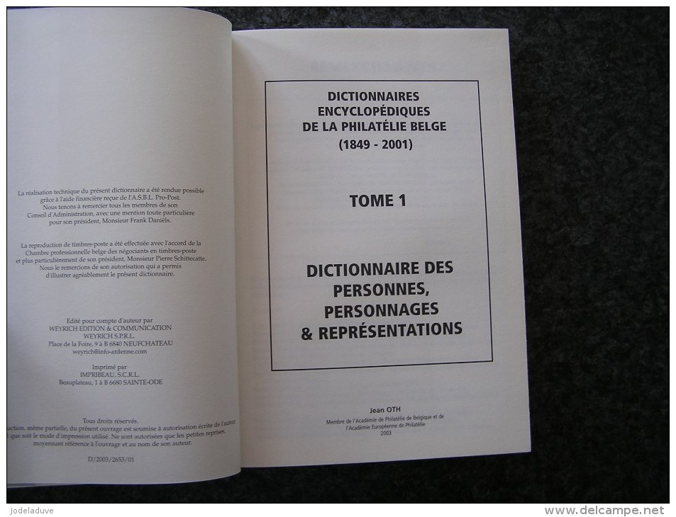 DICTIONNAIRES ENCYCLOPEDIQUES DE LA PHILATELIE BELGE T 1 Personnes Personnages Représentations Dictionnaire Timbre Stamp - Autres & Non Classés