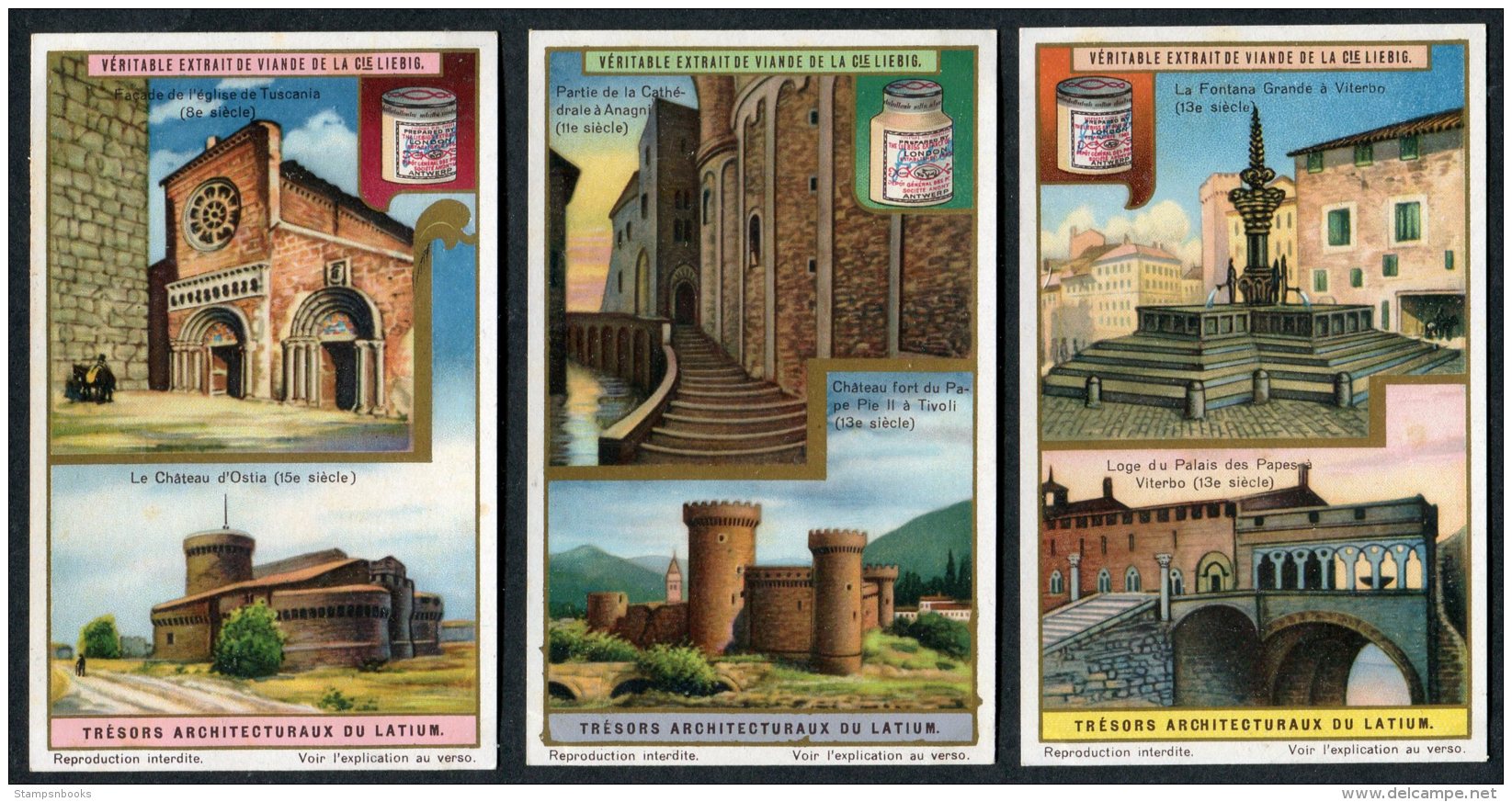 Liebig Set Of 6 Cards - Tresors Architecturaux Du Latium - Liebig