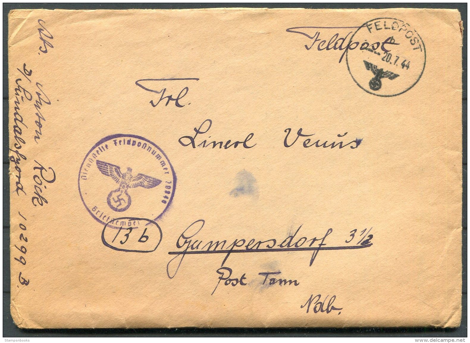 1944 DRFeldpost Cover + Letters Feldpost 10299B Bergen Norway - Briefe U. Dokumente