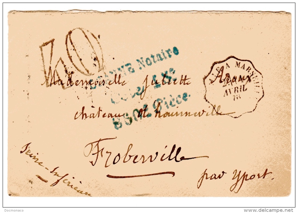 Taxe 40 Et Convoyeur Ligne Poste Ferroviaire Vintimille à Marseille - 1849-1876: Classic Period