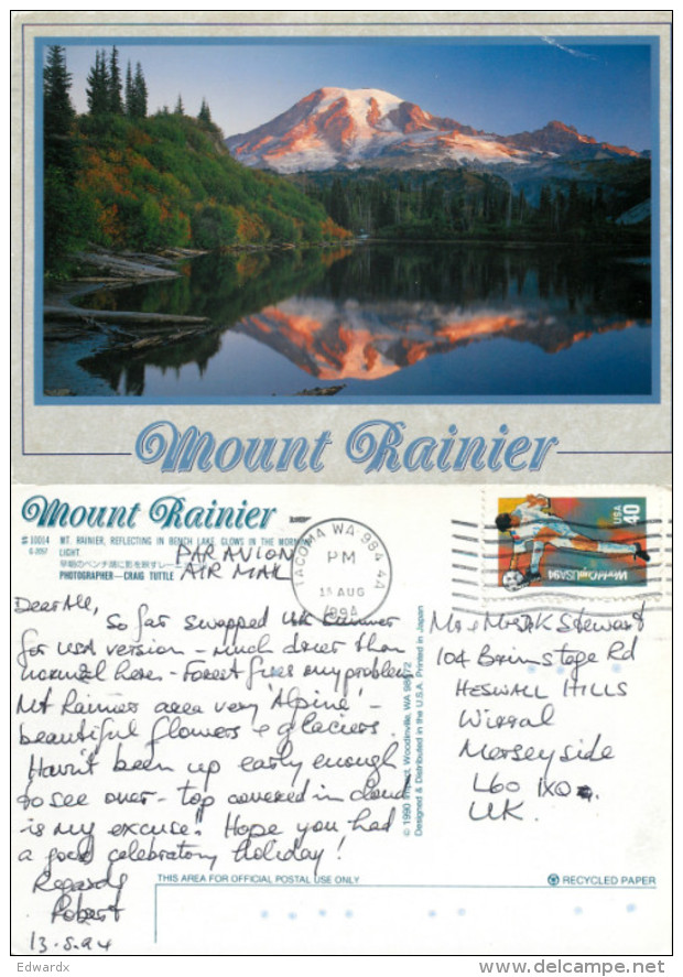 Mount Rainier NP, Washington, United States US Postcard Posted 1995 Stamp - Autres & Non Classés