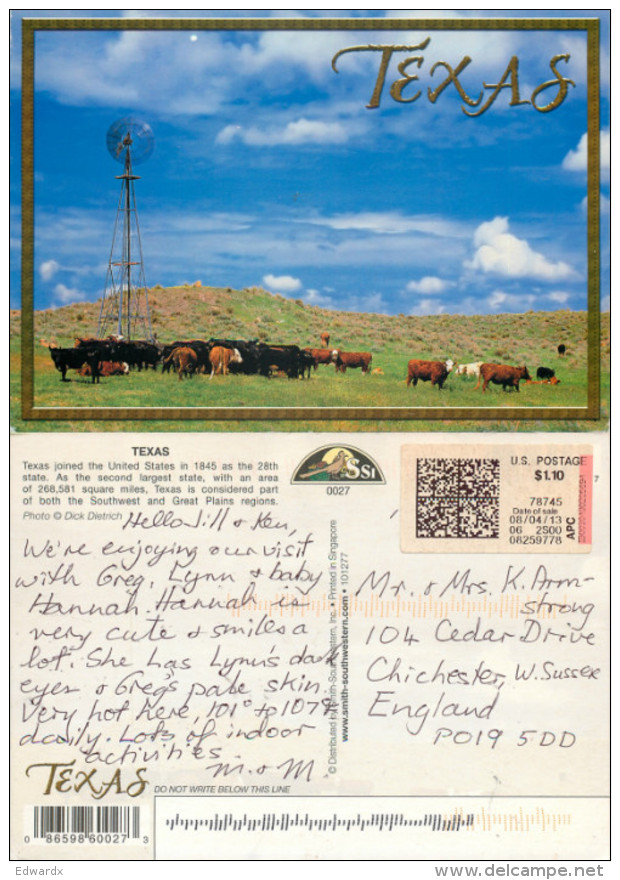 Cattle, Texas, United States US Postcard Posted 2013 ATM Meter - Andere & Zonder Classificatie