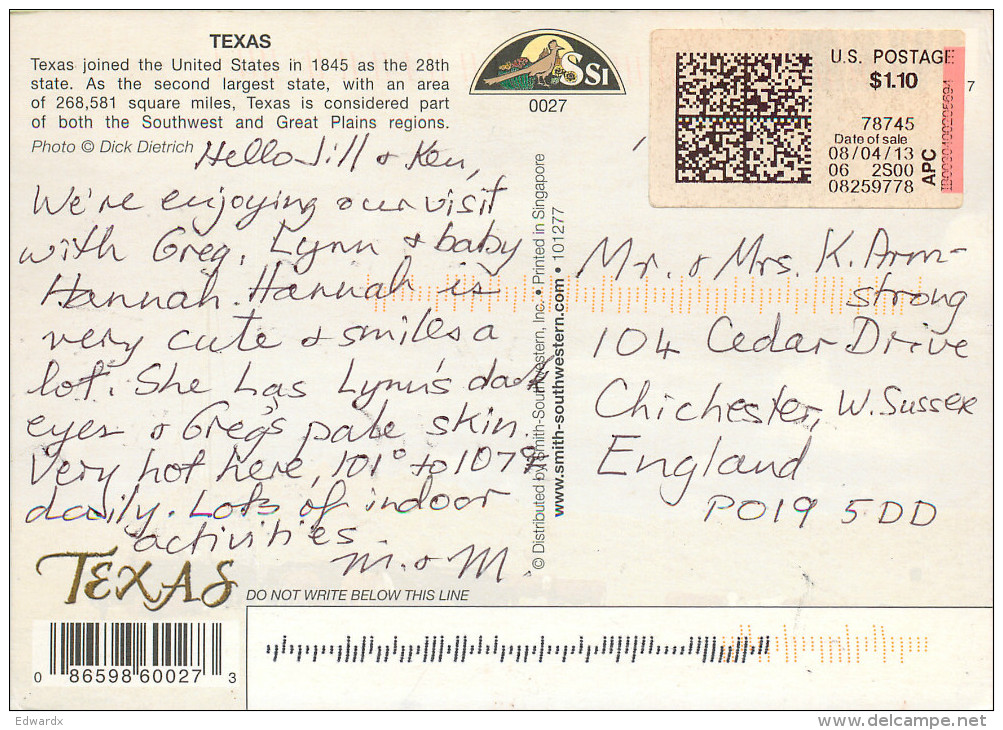 Cattle, Texas, United States US Postcard Posted 2013 ATM Meter - Andere & Zonder Classificatie