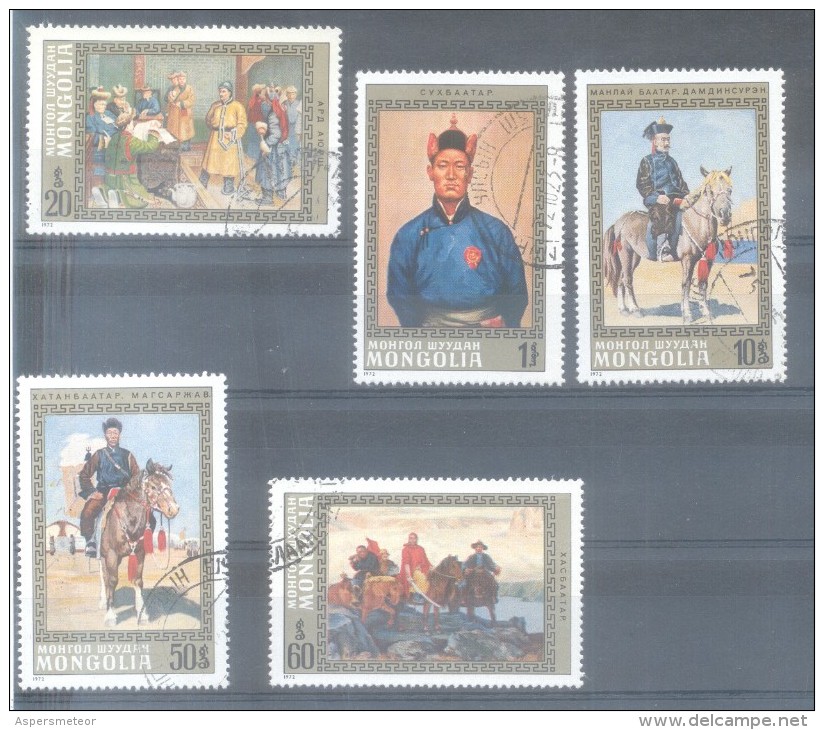 MONGOLIA COMPLETE SET YVERT NRS.  638-642 AÑO 1972 HEROS DE LA NATION HEROES DE LA NACION  POLYCHROMES POLICROMOS - Mongolië