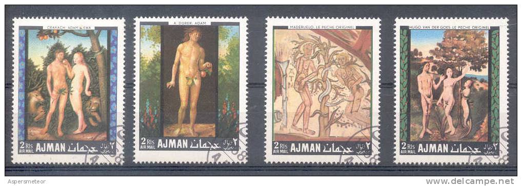 AJMAN SET OF 1968 DESNUDOS NUDE NU NUS EROTIQUE SEINS LUCAS CRANACH DURER MADERELLO HUGO VAN DER GOES - Desnudos