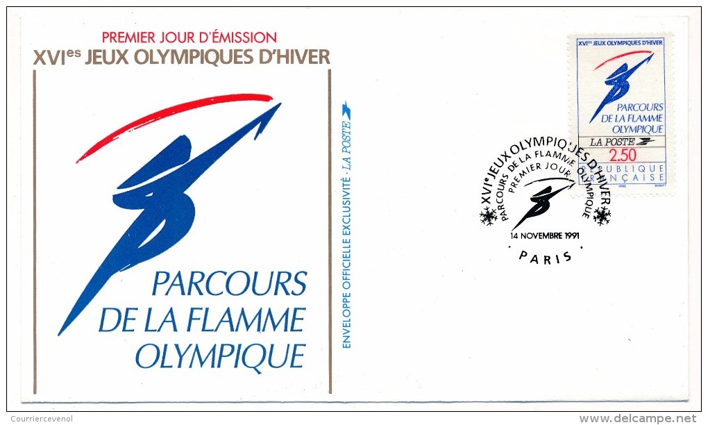 France - FDC - Parcours De La Flamme Olympique - Novembre 1991 - PARIS - Winter 1992: Albertville