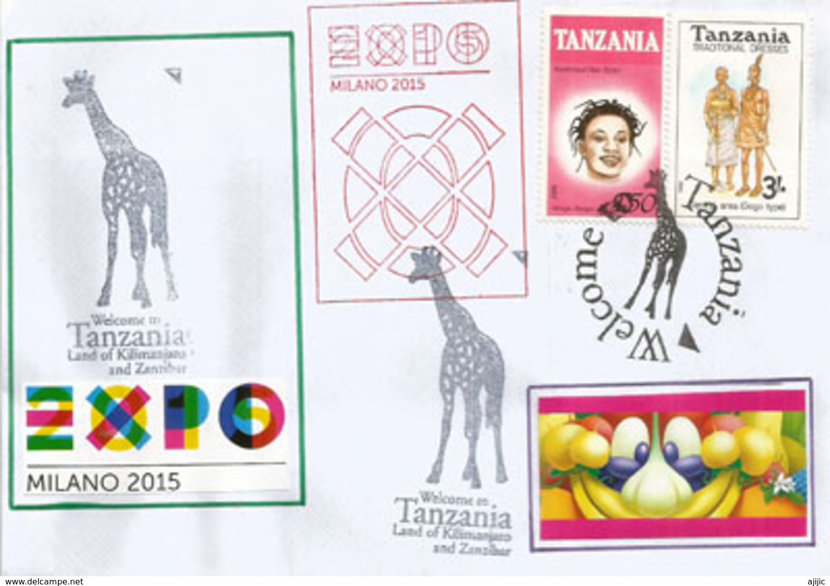 TANZANIA. EXPO MILANO 2015, Lettre Du Pavillon Tanzanie, Avec Timbres Tanzanie Du Pavillon + Tampons Officiels - 2015 – Milán (Italia)