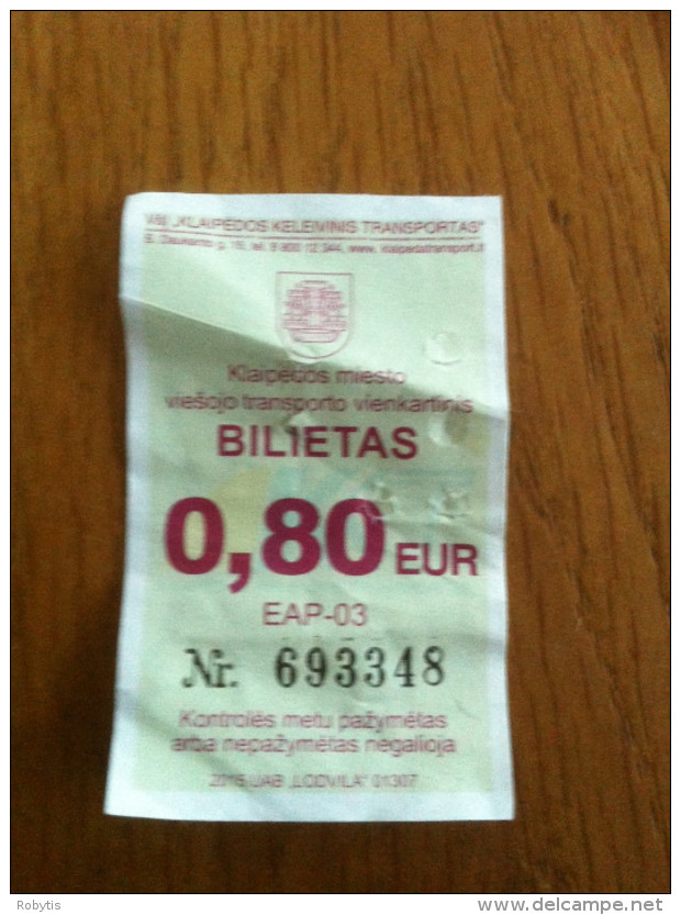 Lithuania Bus Ticket One-way Ticket Klaipeda 2015 - Europe