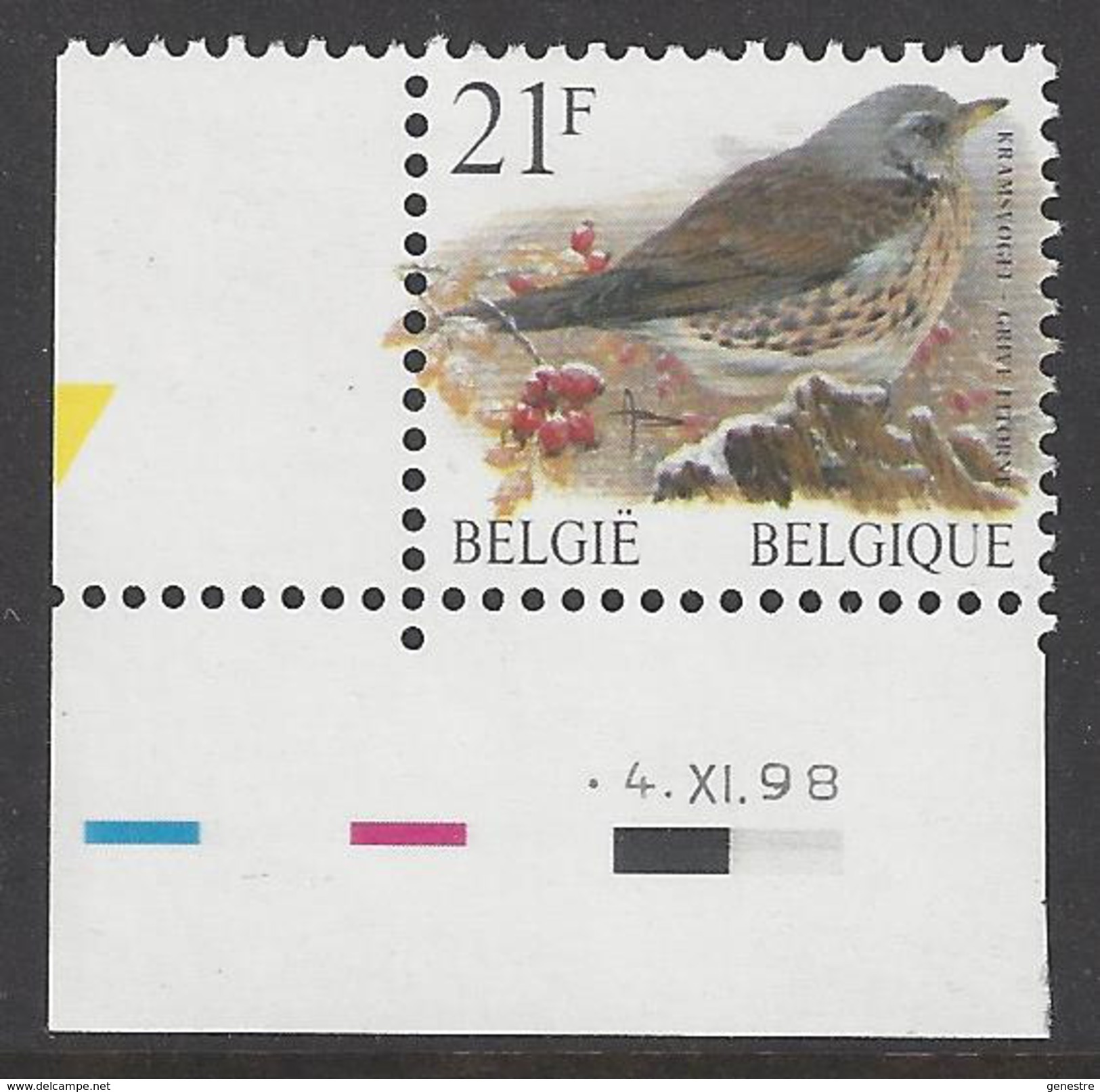Belgique COB 2792 ** (MNH) - Date : -4.XI.98 - Planche 1 - Hoekdatums