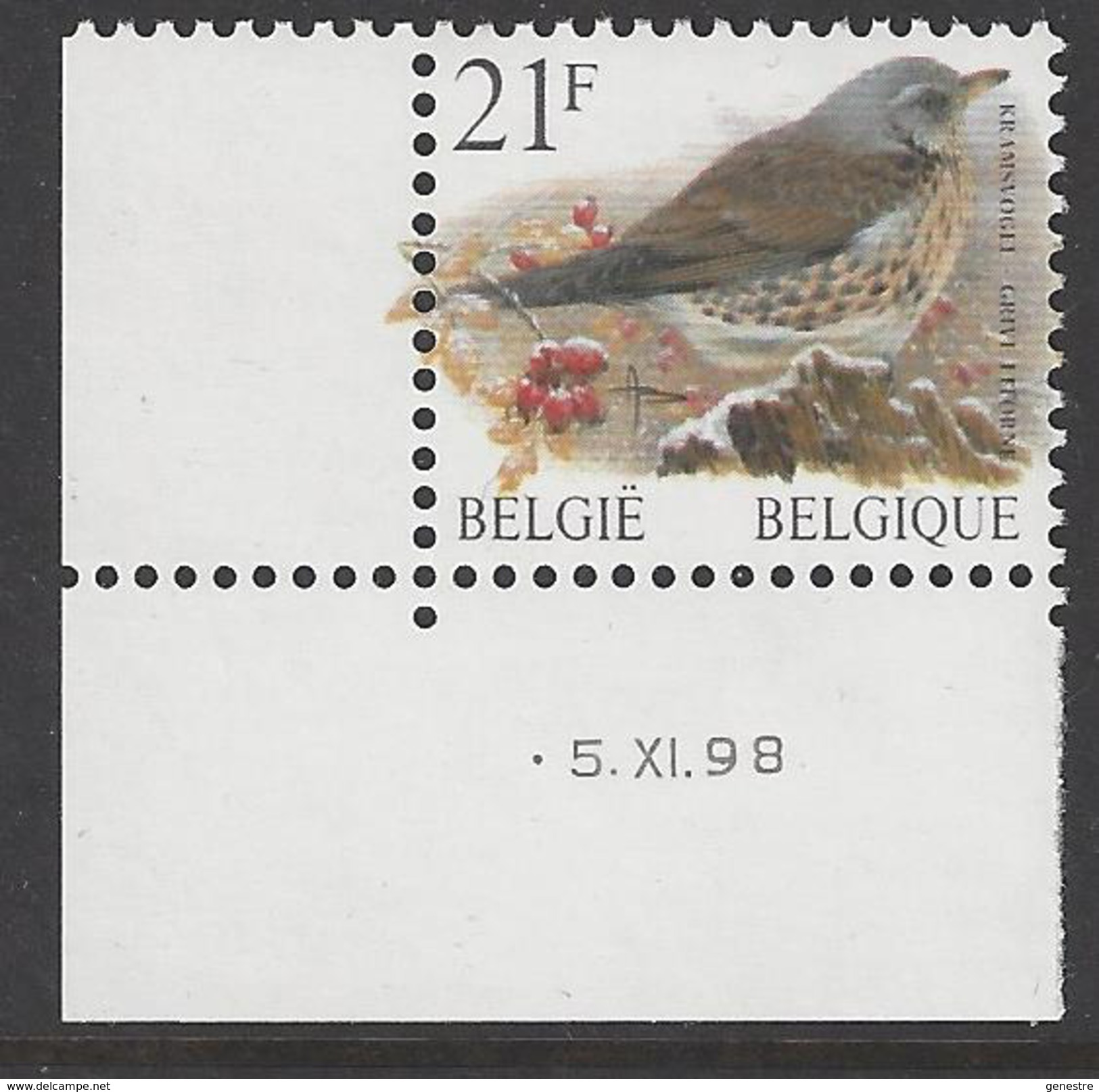 Belgique COB 2792 ** (MNH) - Date : -5.XI.98 - Planche 2 - Hoekdatums