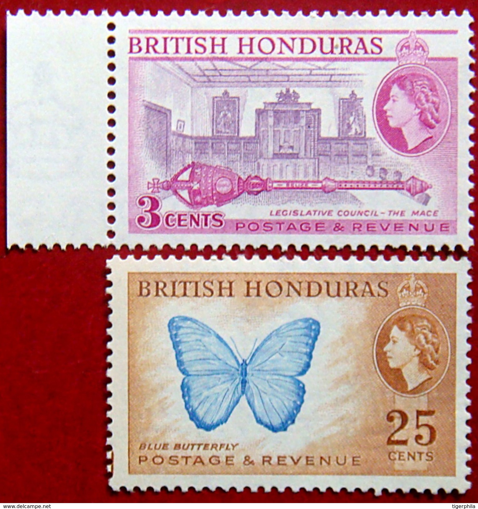 BRITISH HONDURAS 1953 3c,25c Queen Elizabeth II MLH Scott146a,151 CV$8 - British Honduras (...-1970)