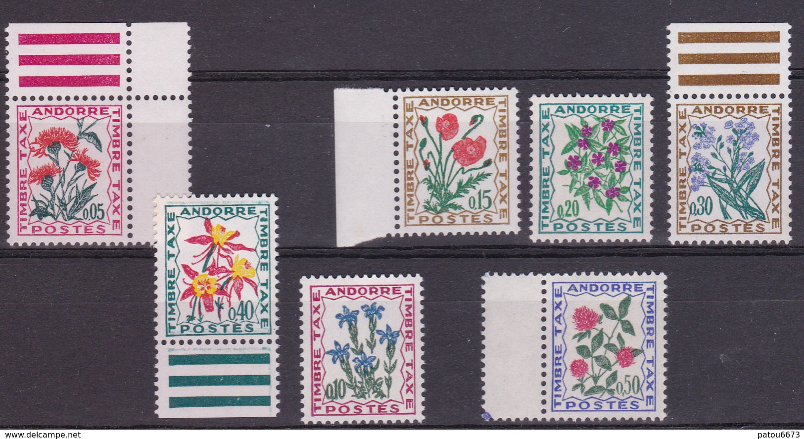 ANDORRA Andorre 1964-71 Taxes YT 46 52 Various Flowers  MNH** Luxe - Other & Unclassified