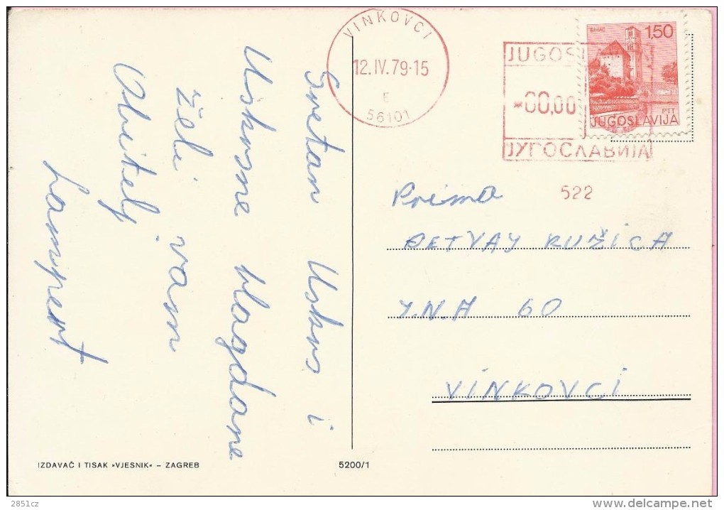 Red Postmark, Vinkovci, 12.4.1979., Yugoslavia, Postcard - Andere & Zonder Classificatie