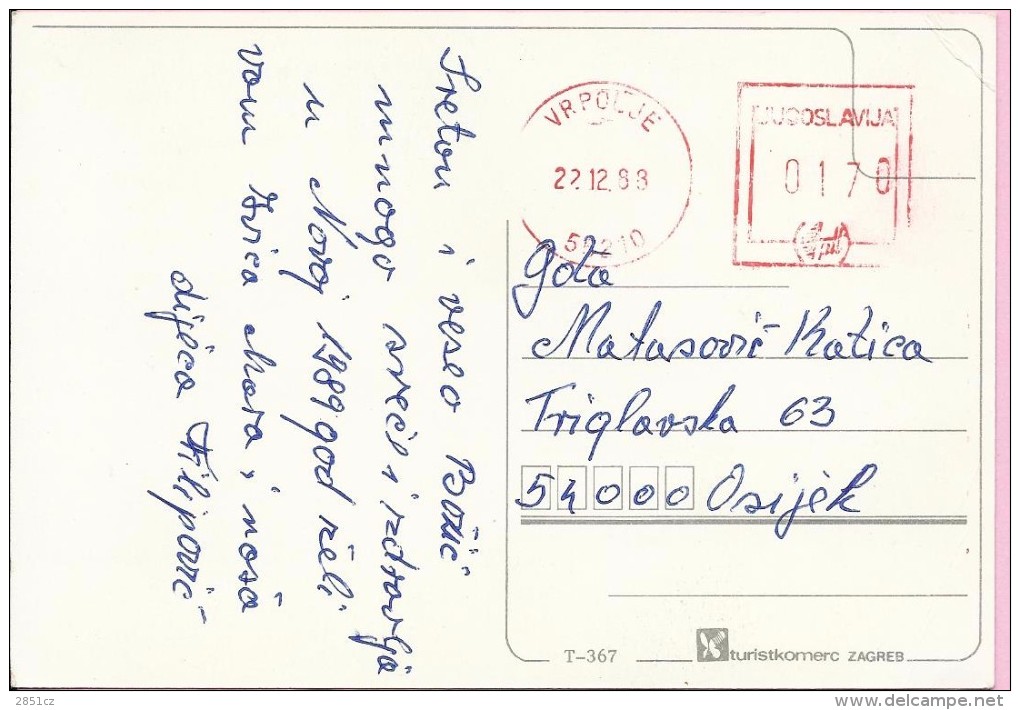 Red Postmark, Vrpolje, 22.12.1983., Yugoslavia, Postcard - Other & Unclassified