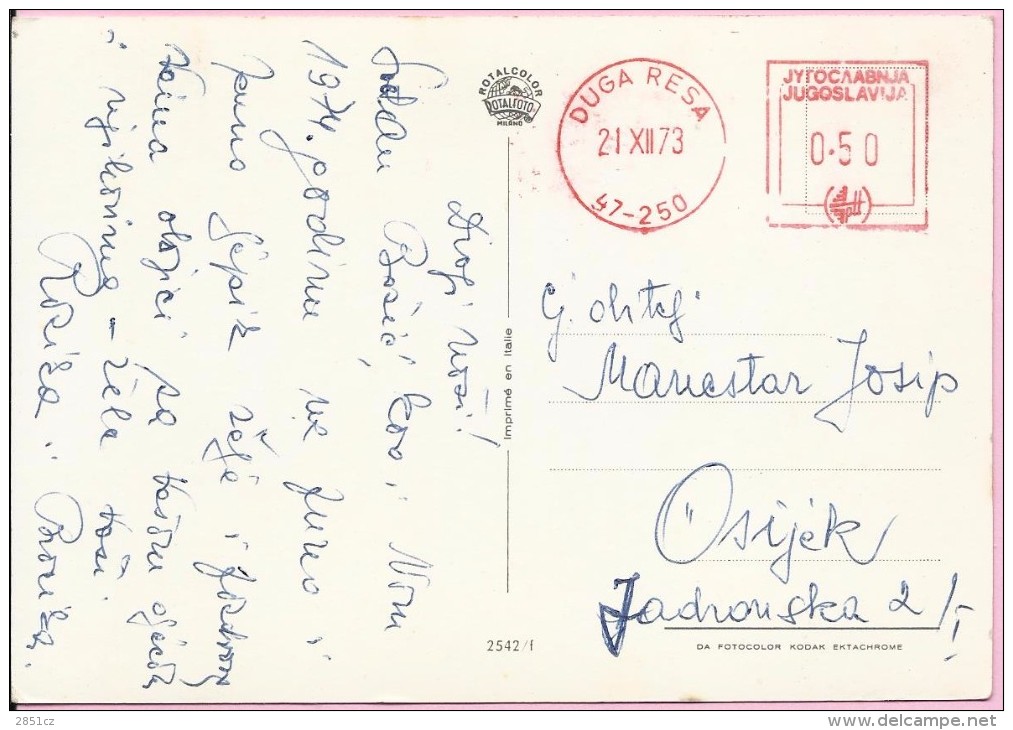 Red Postmark, Duga Resa, 21.12.1973., Yugoslavia, Postcard - Autres & Non Classés