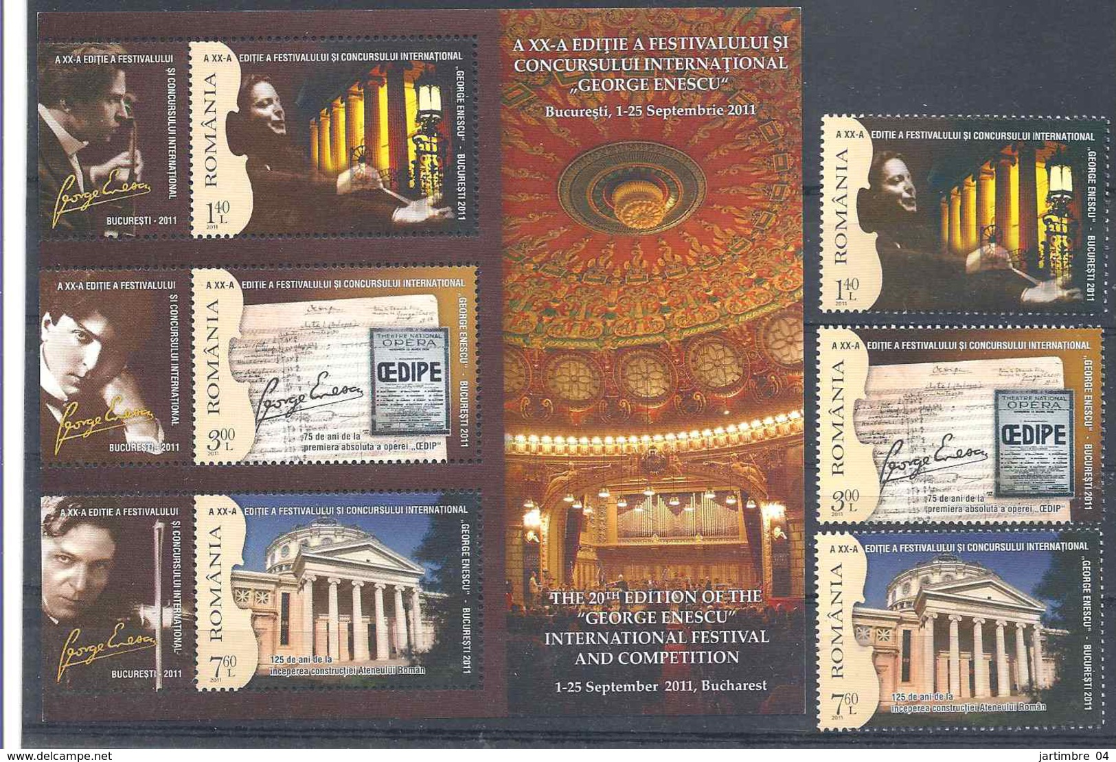 2011 ROUMANIE 5538-40+ BF 413** Musique, Enescu - Unused Stamps