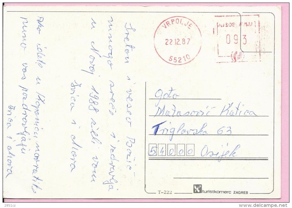 Red Postmark, Vrpolje, 22.12.1987., Yugoslavia, Postcard - Other & Unclassified