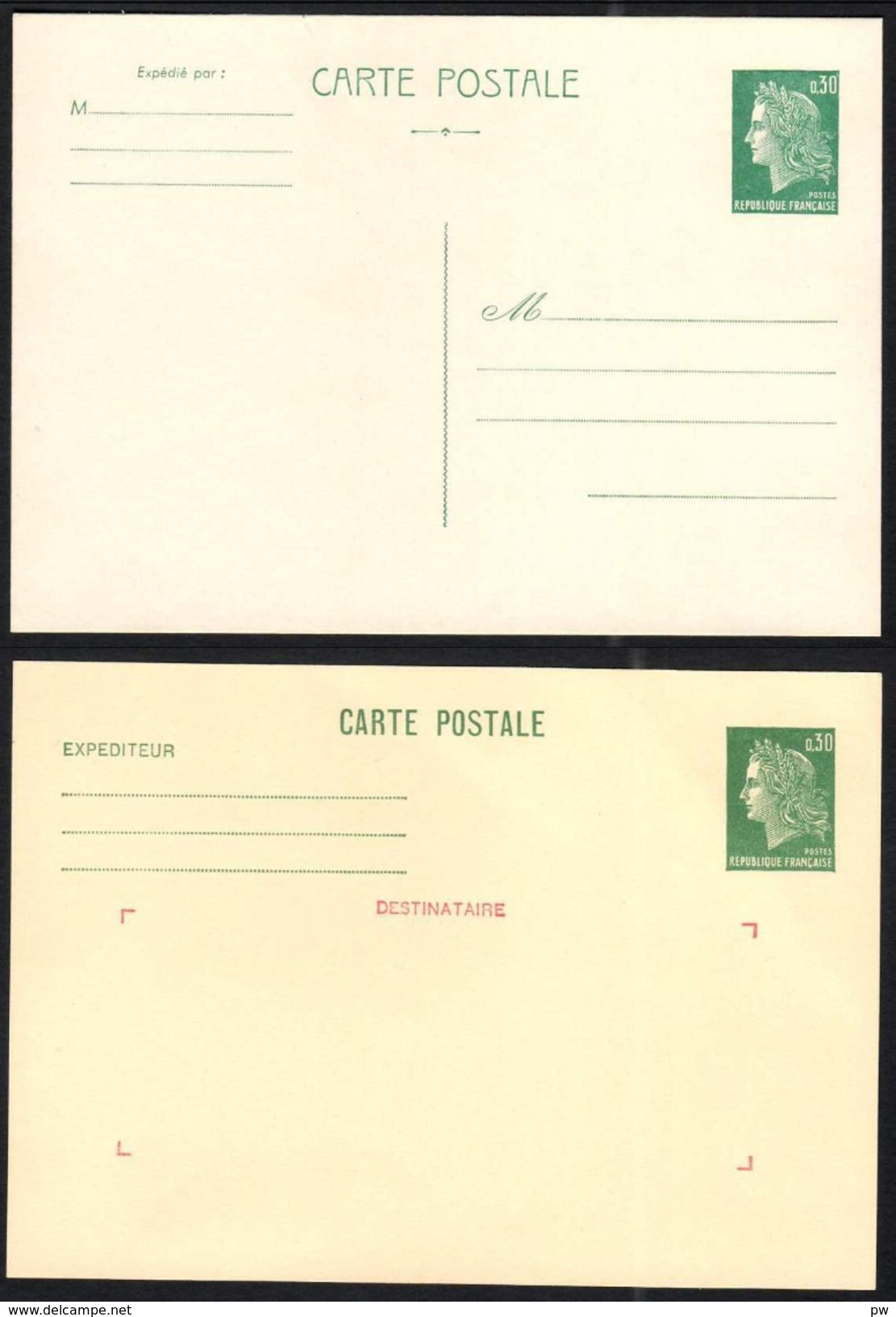 FRANCE 1969-73 MARIANNE DE CHEFFER ENTIERS YT N° 1611-CP1 Et CP2 0,60 VERT, CARTES POSTALES NEUVES - Neufs