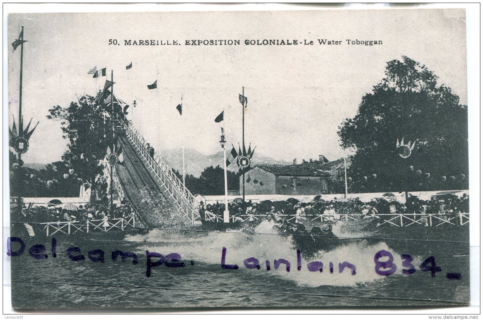- 50 - Exposition Coloniale - MARSEILLE - Le Water Toboggan, épaisse, Non écrite, BE, Scans. - Colonial Exhibitions 1906 - 1922