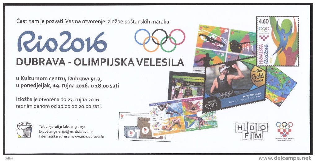 Croatia Zagreb 2016 / Invitation Card For Philatelic Exhibition Olympic Games RIO 2016 - Tickets - Vouchers